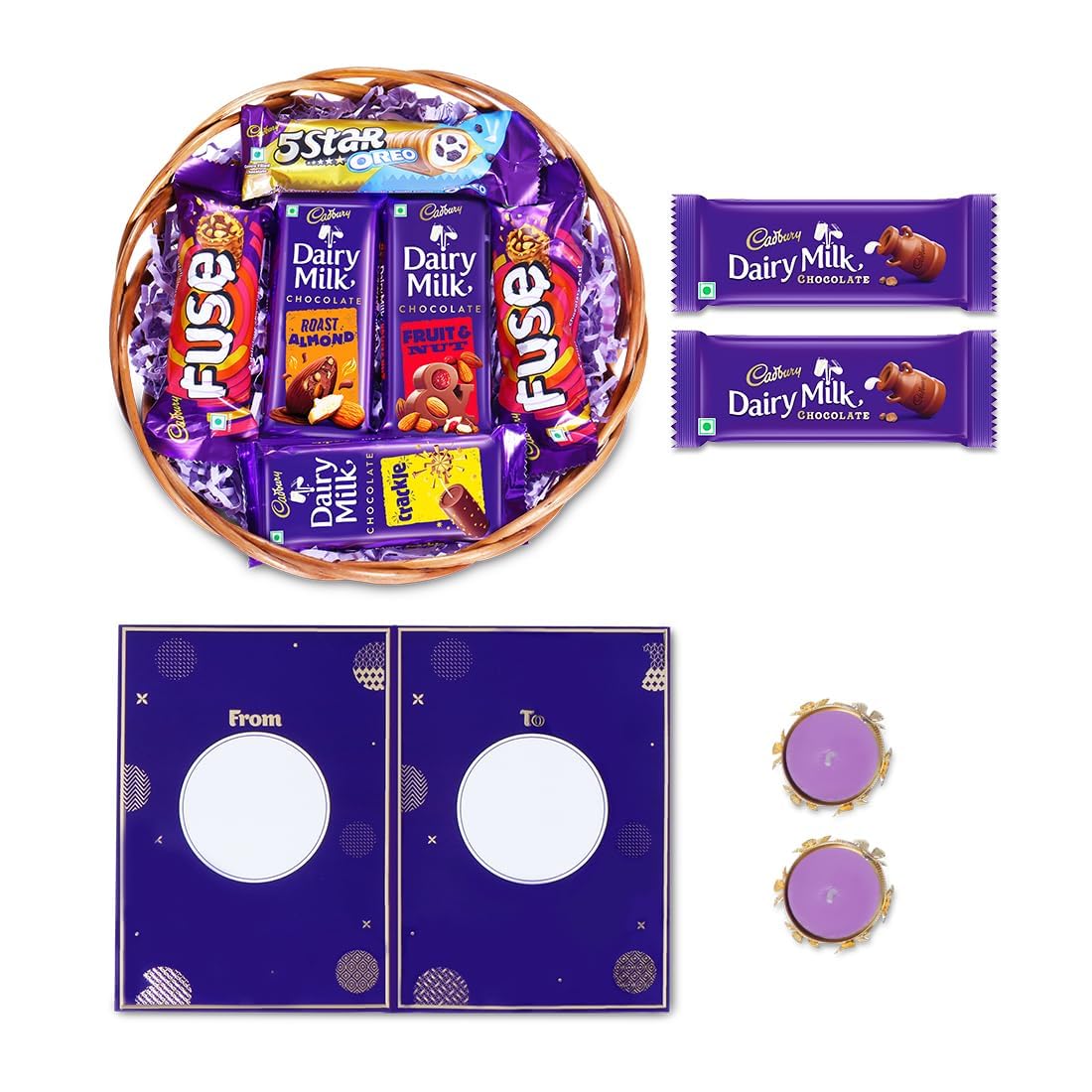 Cadbury Diwali Treats Chocolate & Biscuit Gift Basket With Diya and Greeting Card, 340 gram