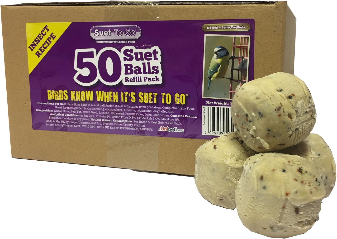 Suet To Go Insect Balls Refill Box Wild Bird Treat, 50 x 90 g Amazon