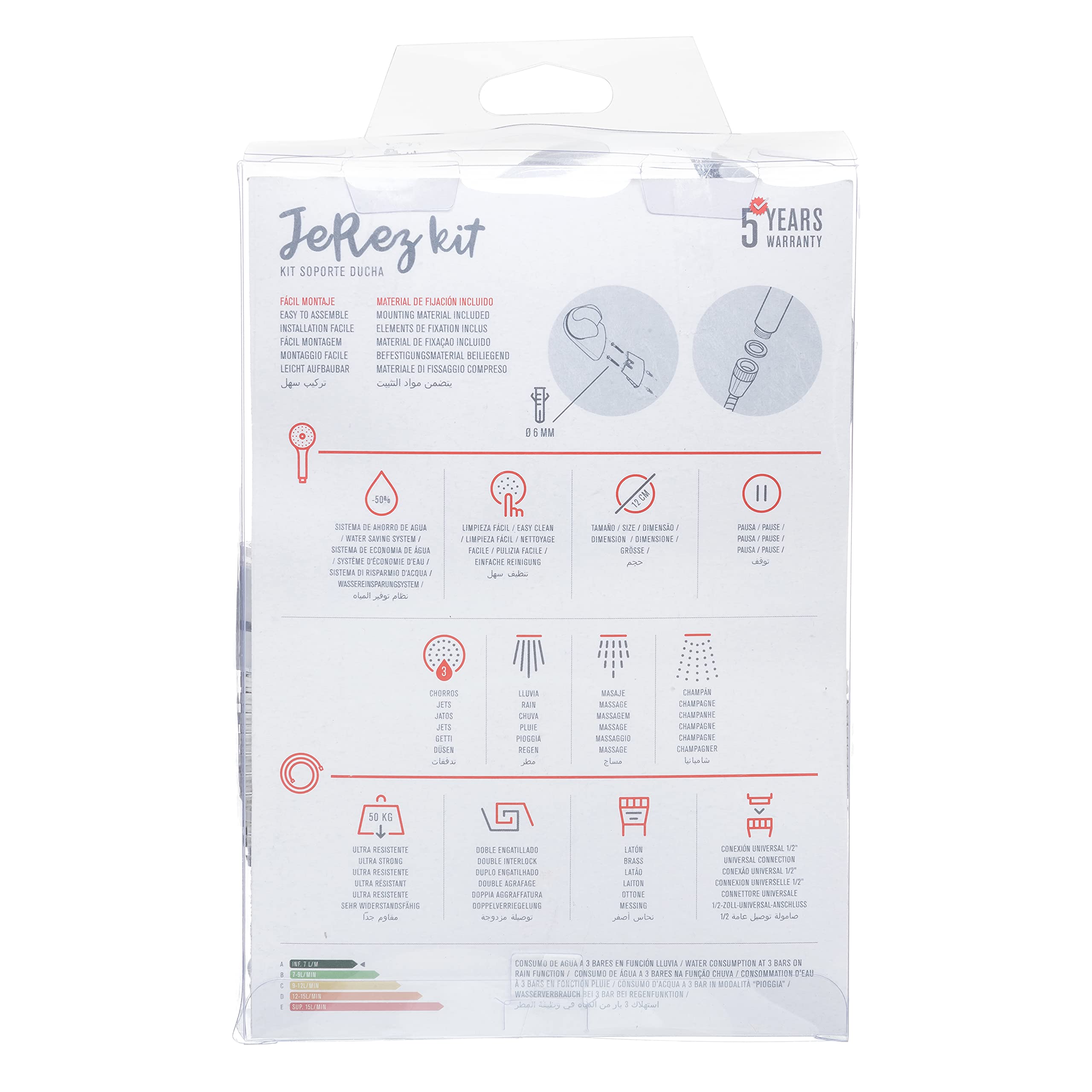 TATAY Jerez Shower Head Kit with Holder and Hose 1.5 m, Diameter: 12 cm, ABS, 4 Positions - Image 3
