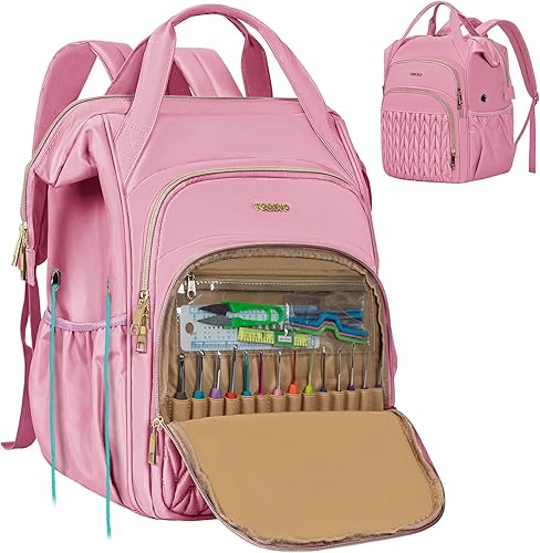 Miniatura 10 de Mochila para hacer punto, organizador grande de bolsa de ganchillo, organizador de almacenamiento de hilo resistente al agua, soporte de hilo para