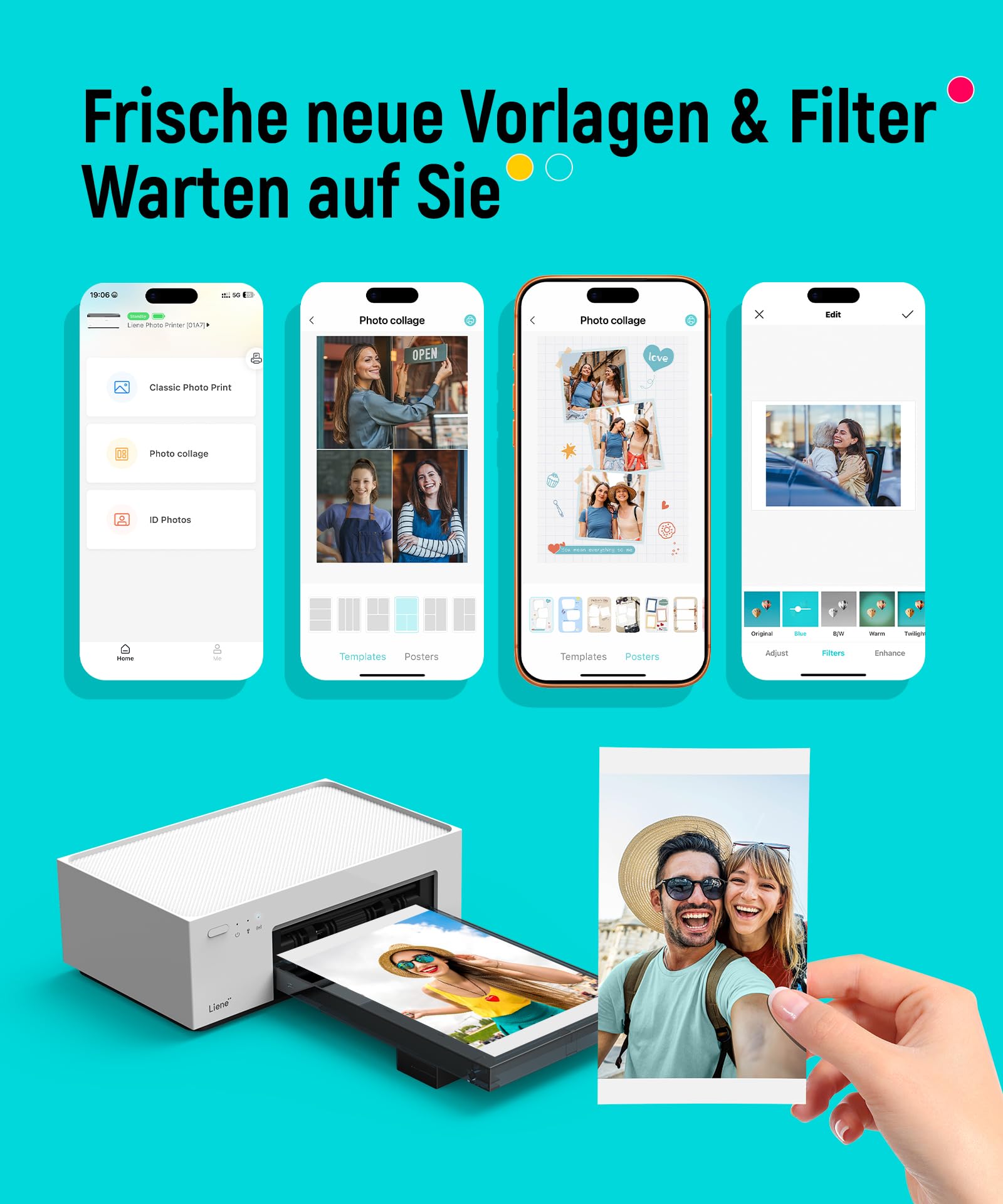 Liene Fotodrucker für Smartphone 10x15 cm WiFi 300DPI Farbsublimation Portable
