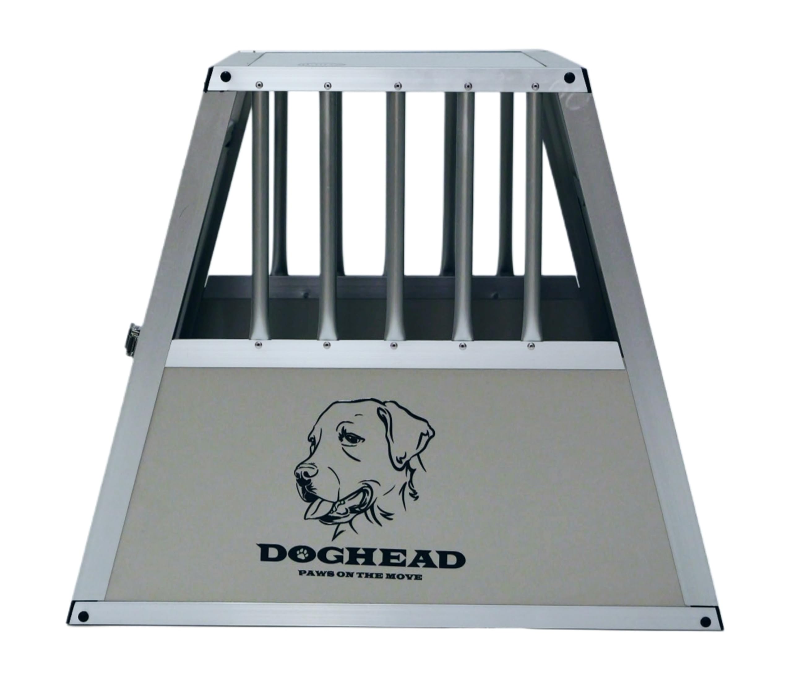 DOGHEAD Hundetransportbox Comfort, Single 55x65x55 cm, Grau/Silber, Aluminium, Beidseitig Abgeschrägt 75°