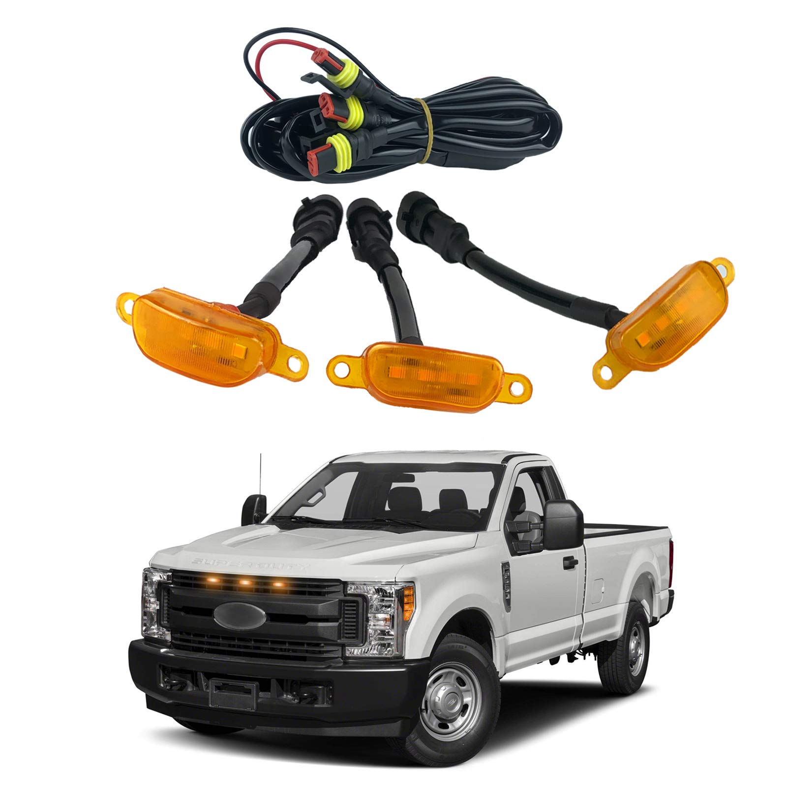 3Pcs Smoked Amber Yellow LED Front Grille Running Lights For Ford Raptor F-150 E - Foto 6