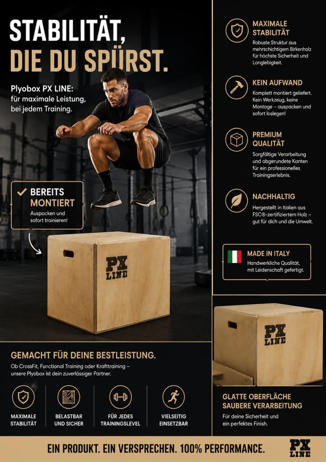 PLYOBOX Line – 3 in 1 Plyo Box aus Holz | Handgefertigt & Bereits Montiert | Plyometrische Box für Home Gym & Fitnessstudio | Jump Box für Crossfit, Sprung- & Functional Training | Made in Italy