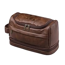 Gaosh Borse da Toilette Personalizzate per Uomo Borsa da Viaggio in Pelle con Nome Beauty Case Uomo Regalo Uomo Anniversario (Marrone)
