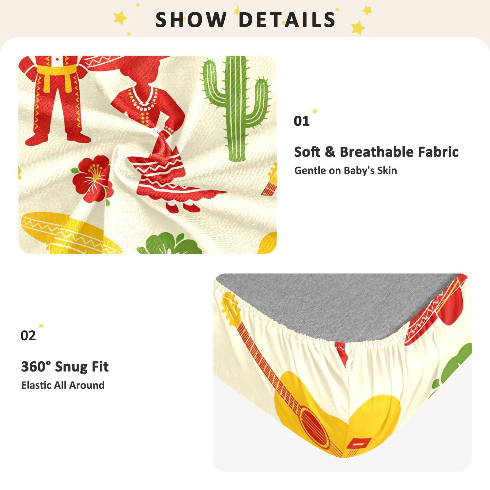 Sábanas de algodón para cuna de bebé con silueta roja del Cinco de Mayo, cómoda y transpirable, funda de cama para guardería, 1 paquete para corral de