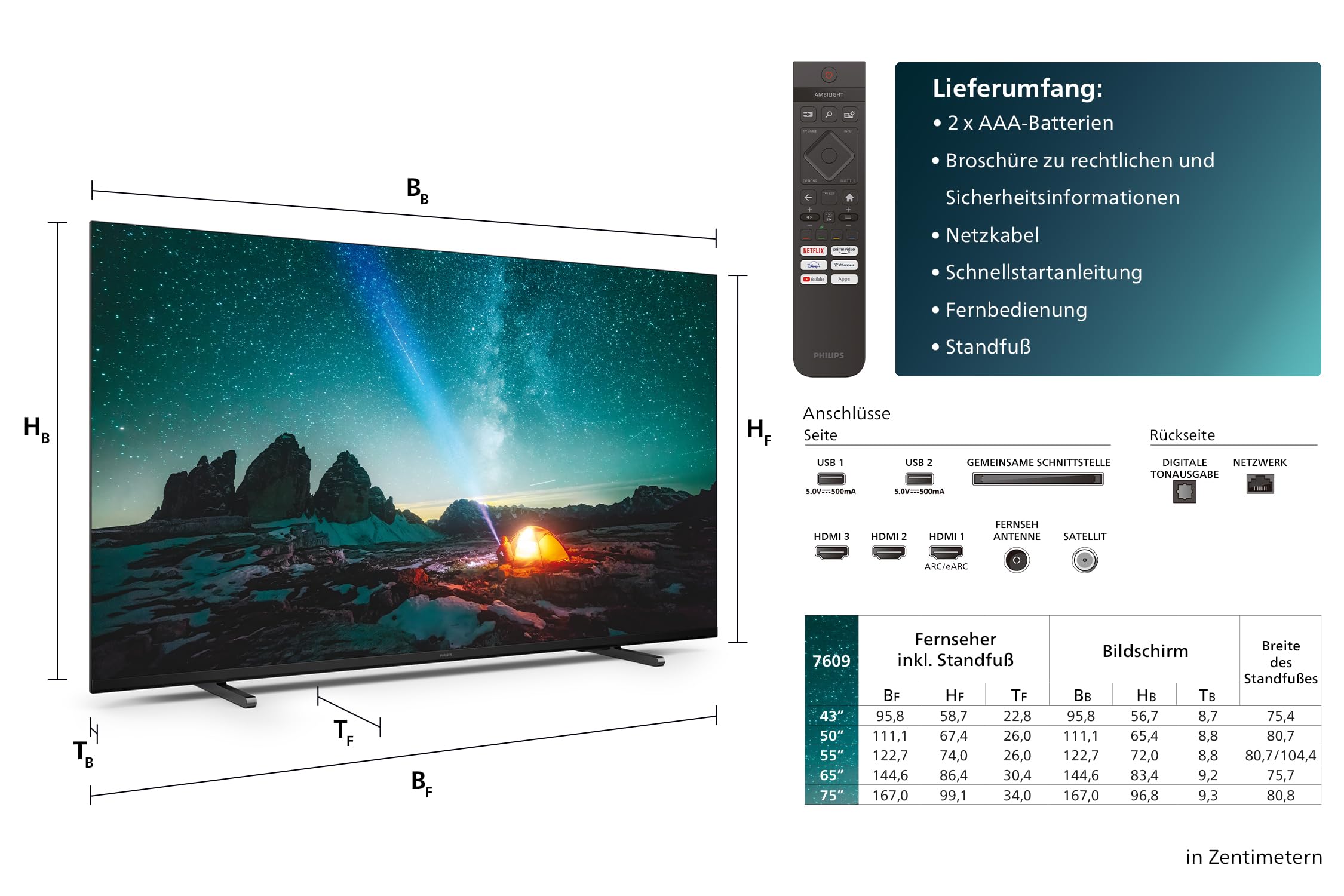 Philips 50PUS7609 4K LED Smart TV - 50-Zoll Display mit Pixel-präziser Ultra HD Titan OS Plattform und Dolby Atmos-Klang. Funktioniert mit Alexa und Google Sprachassistent – Anthrazitgrau