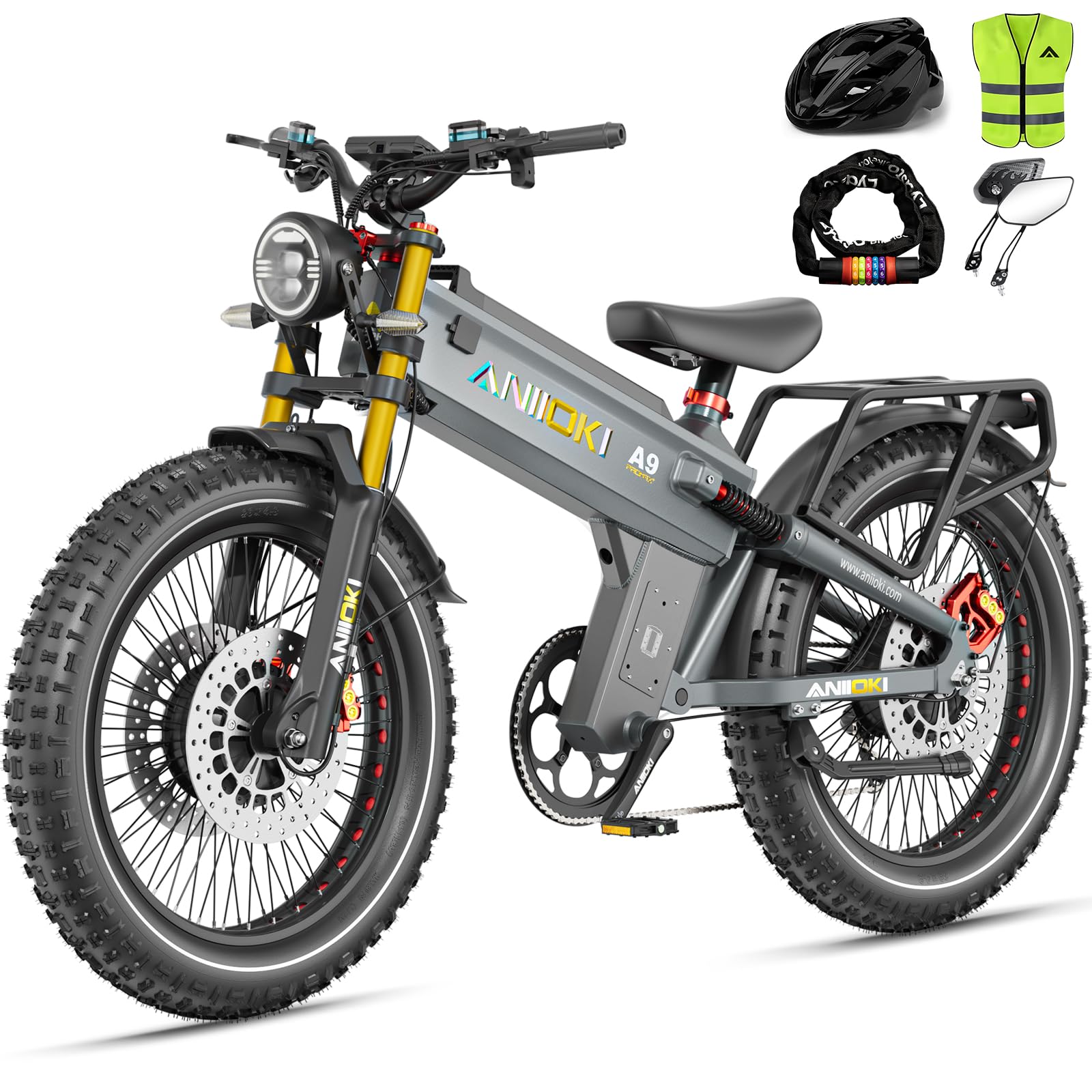 ANIIOKI 5600W A9 Pro Max Dual Motor Ebike,Electric Bike with 60V 70/80ah Battery,45+ Mph Top Speed, 26 * 4.8" Fat Tire Dirt Bike, 200 Miles Commuting Bike，2025 Upgraded Version