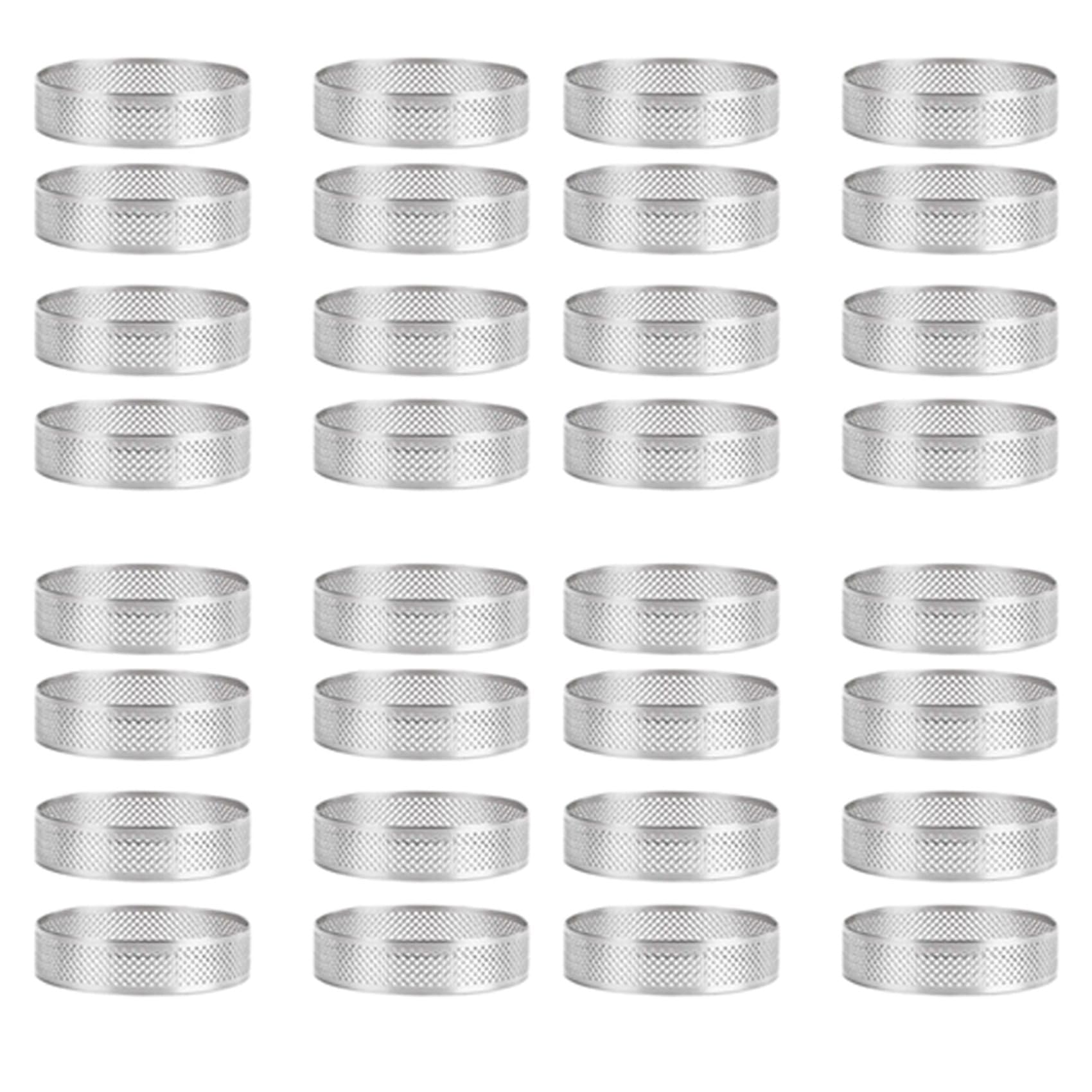 Hndhbfgrt 32Pcs Stainless Steel Tart Ring,Heat- Perforated Cake Mousse Ring Round Double Rolled Tart Ring Metal Mold 10cm