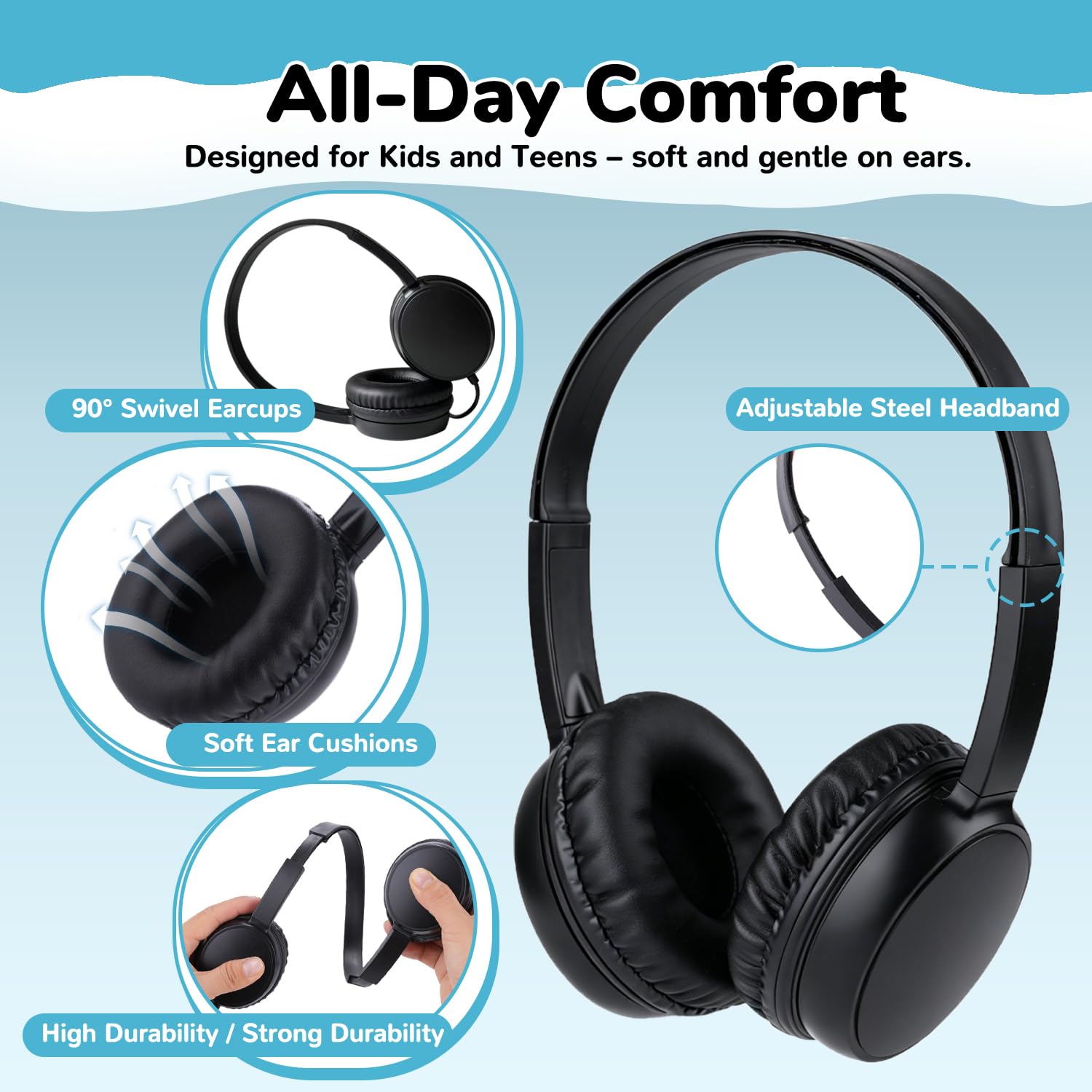Paquete de 10 auriculares a granel con micrófono para niños en el aula escolar, auriculares supraaurales duraderos con cable para estudiantes y adolescentes, conector de 3.5 mm para laptop