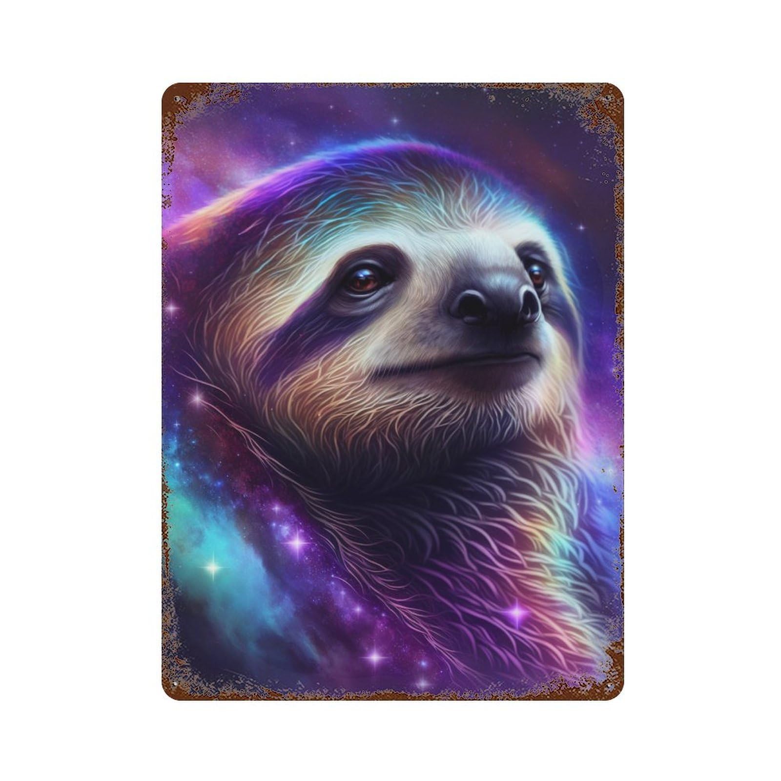 Rust Effect Cosmic Sloth Portrait-3 Retro Metal Sign 15.7"x11.8", Novelty Wall Decor for Bistro, Counter And Cafe Decor