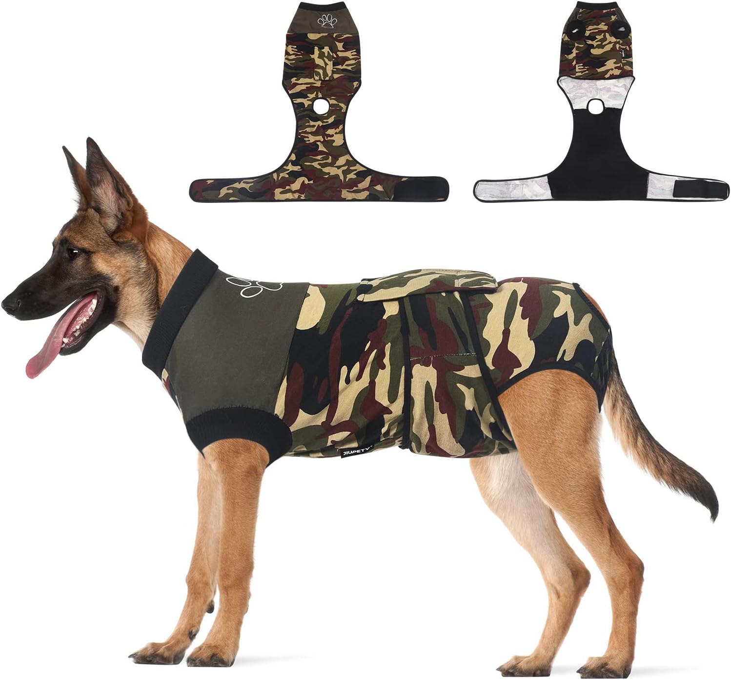Jiupety Dog Recovery Suit Adjustable, Dog Bodysuit for Abdominal Wound After Surgery, Substitute E-Collar, 2XL Size, Anti-Licking Surgical Dog Onesies, Camo. XX-Large Camo