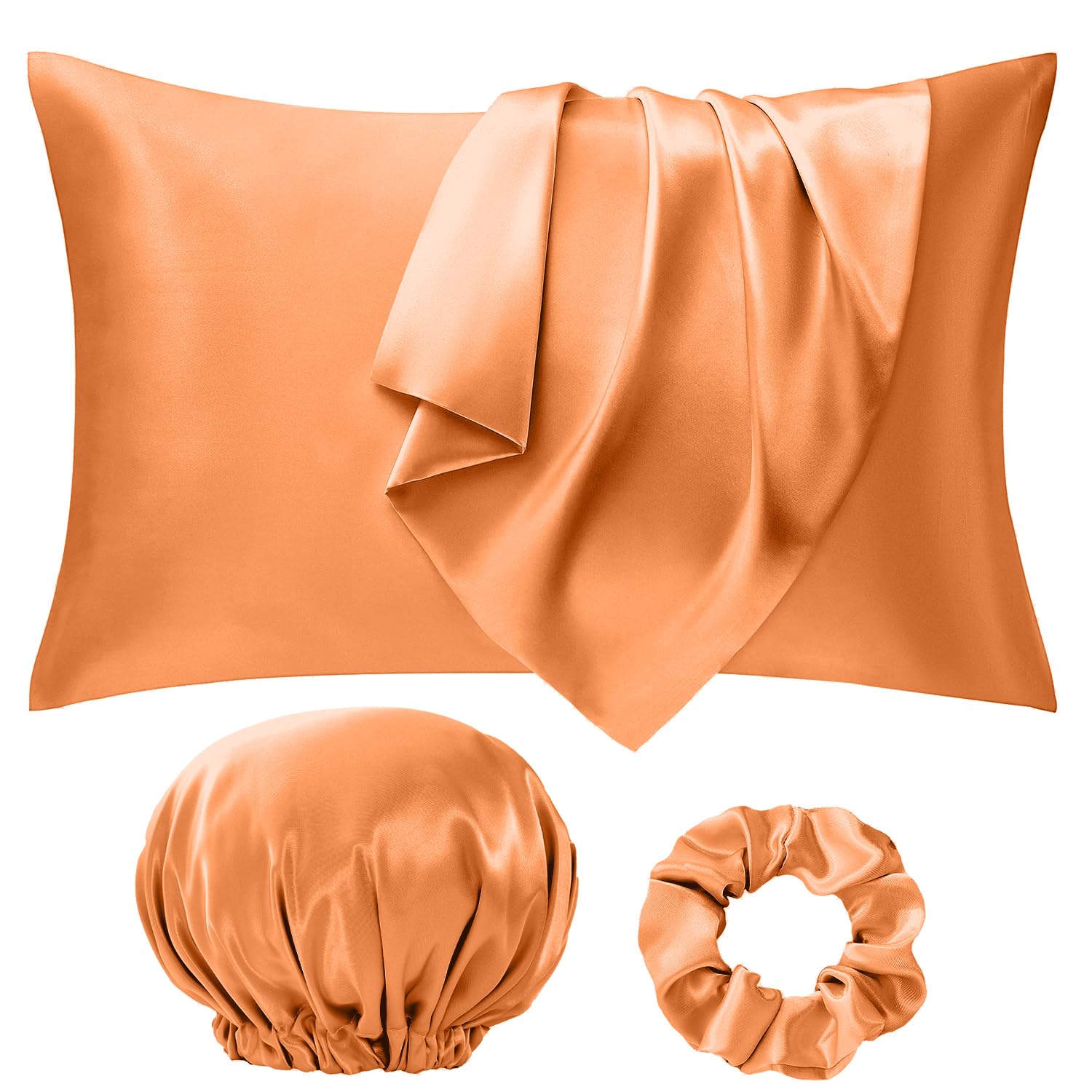 Seiwohl Satin Pillowcases for Hair and Skin 2 Pack & Satin Hair Scrunchie and Bonnet Set