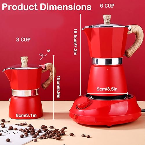 Miniatura 2 de 6 tazas de 10.1 fl oz 10 onzas de aluminio para estufa de café expreso, percolador, cafetera italiana, cafetera clásica Moka Express para café