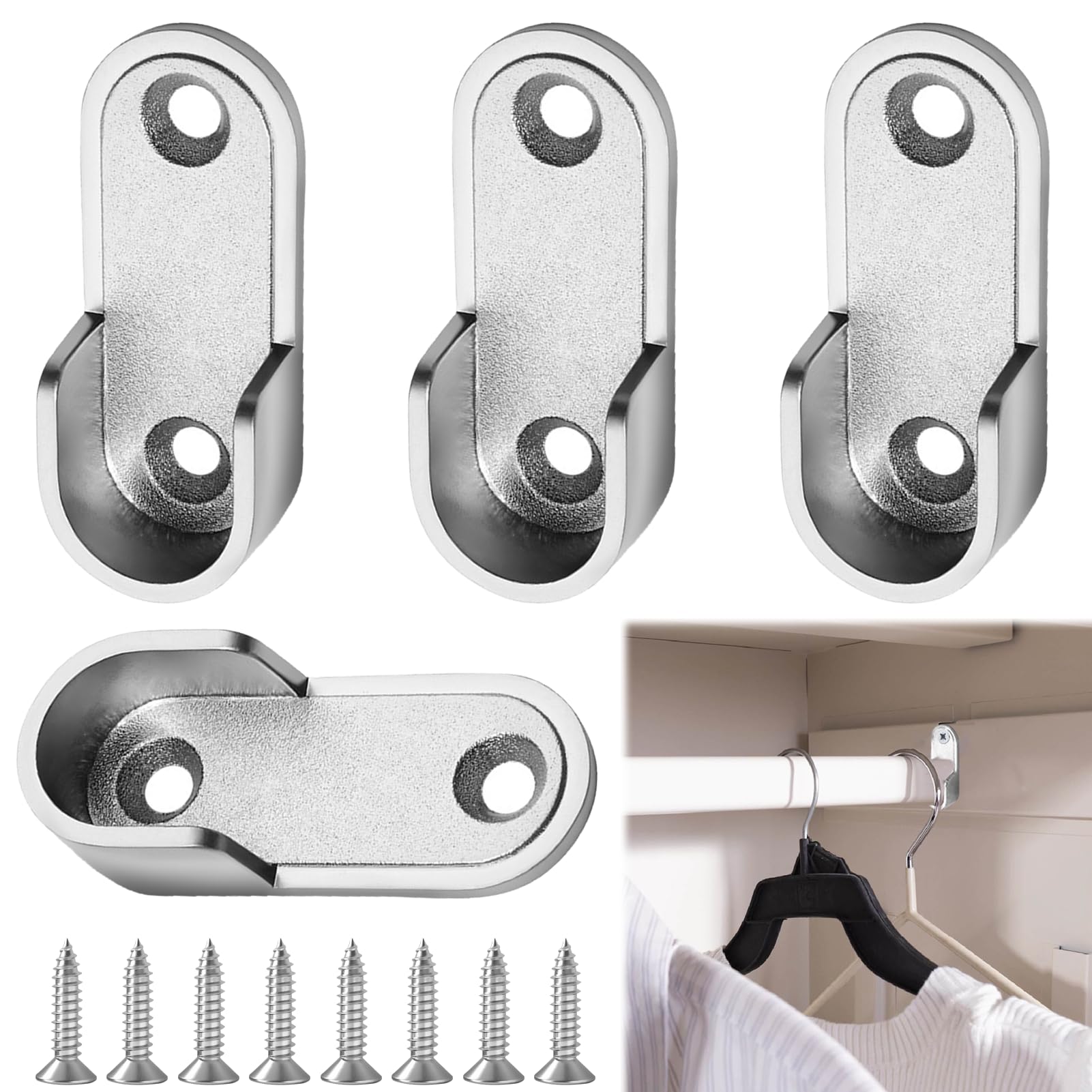 Zinklegierung Rohrhalter 8 Stck Schrankrohrlager Kleiderstange Halterung  Zinklegierung Mit Schrauben  Stabil Fr Ovalstangen