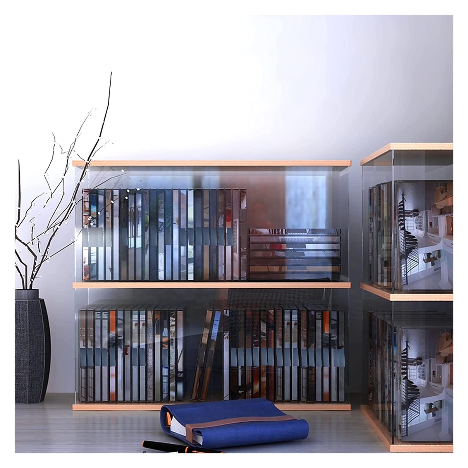 Transparente Estantes Acrílico Vitrina De Vitrina Acrílica, Caja De Almacenamiento Apilable De Madera A Prueba De Polvo For Estantería Organizador De Escritorio De Escritorio, Vitrina De Cubo Extraíb