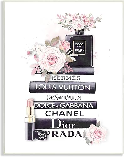 Stupell Industries Pink Roses and Toiletries Fashion Glam - Estantería de pared diseñada por ROS Ruseva, color negro