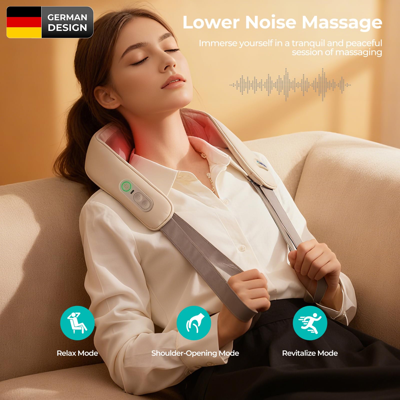 Appareil de Massage Cervicales et Dos 5D Shiatsu Sans Fil, Masseur Cou et Épaules avec Chaleur, 3 Modes, Mains Libres, Cuir PU, Recharge Type-C, Cadeau Bien-Être Homme Femme