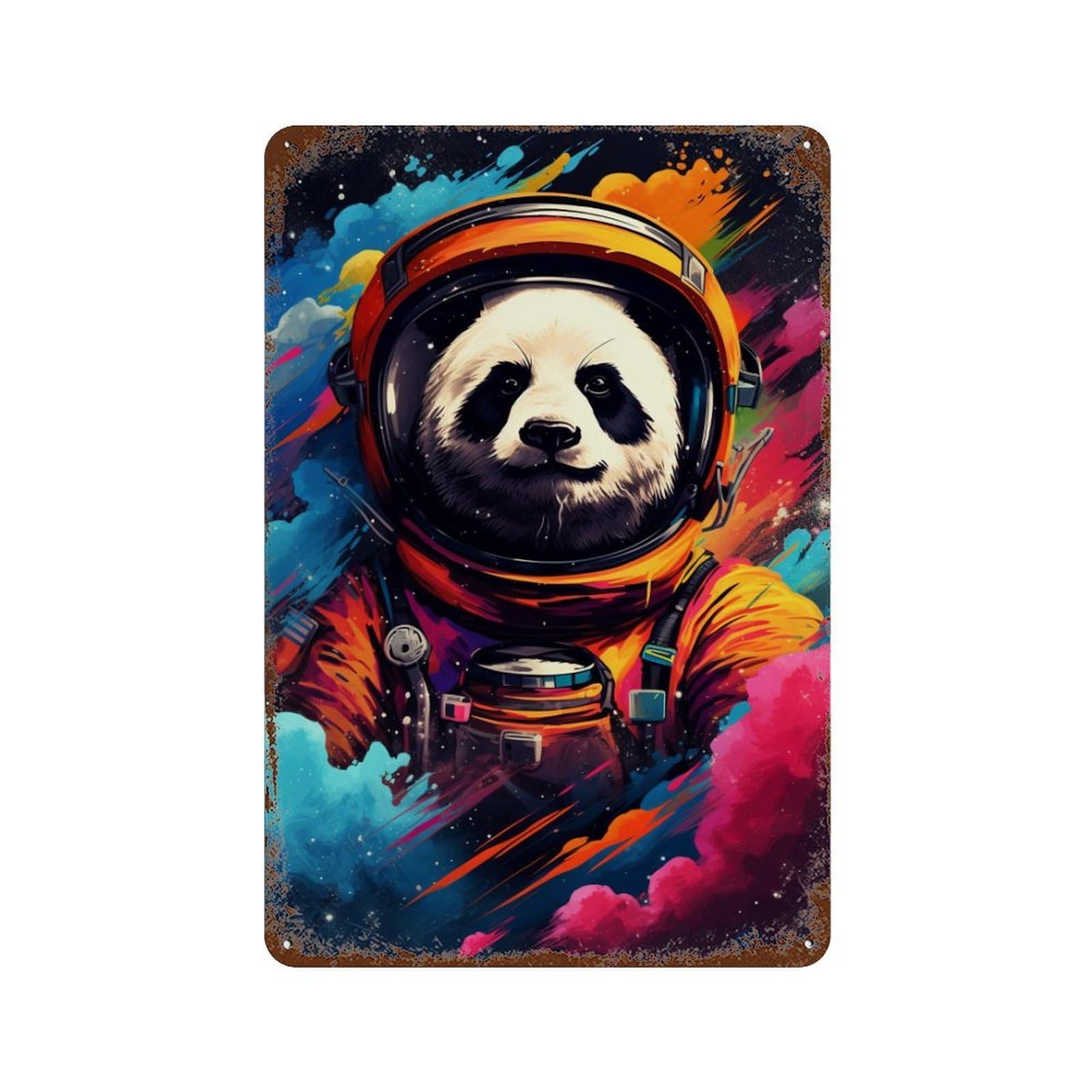 Panda Astronaut Space Art Print-2 Retro Metal Sign 11.8"x7.9", Novelty Wall Decor for Farmhouse, Kitchen And Entryway Decor