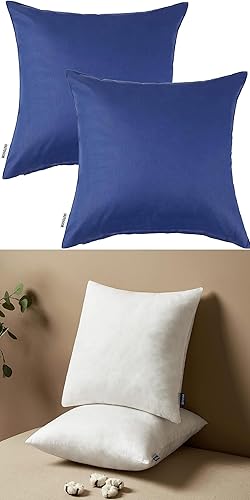 MIULEE Paquete de 2 fundas de almohada decorativas para exteriores, impermeables, de 16 x 16 pulgadas, color azul marino, juego de 2 rellenos de