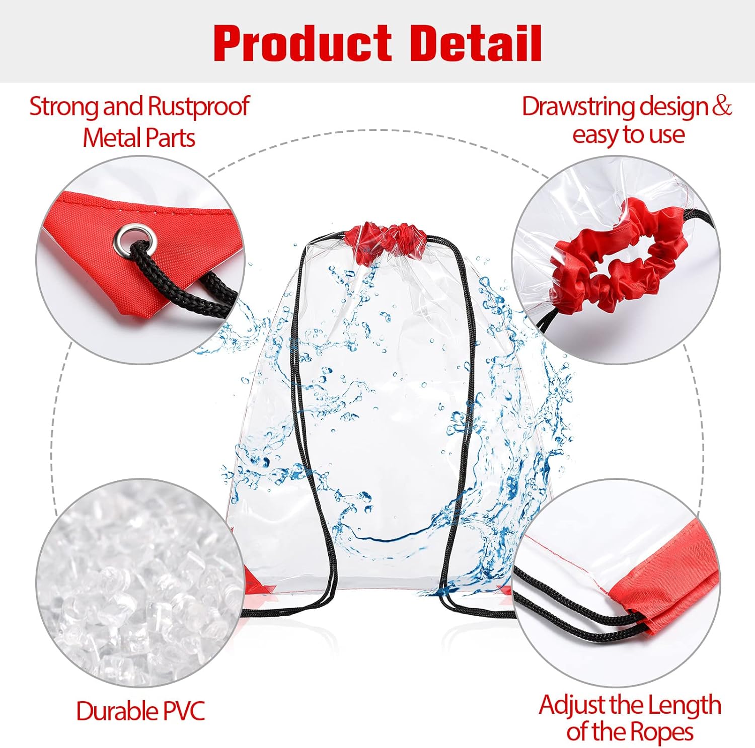 Riakrum 15 Pieces PVC Clear Drawstring Bag Small Waterproof Clear Plastic Drawstring Backpack For Stadiums Sporting Events (Wine Red) - Image 3