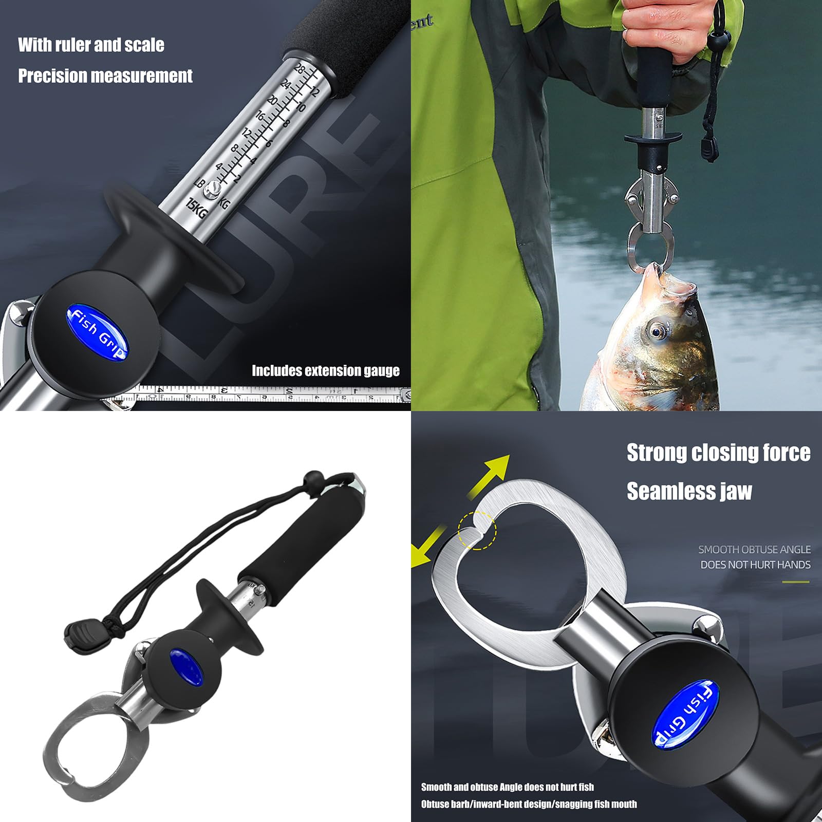 PASNMKvn Metal Steel Fish Grabber Controller Clamps Fishing Lip Grabber with Scale for Freshwater and Saltwater Fishing