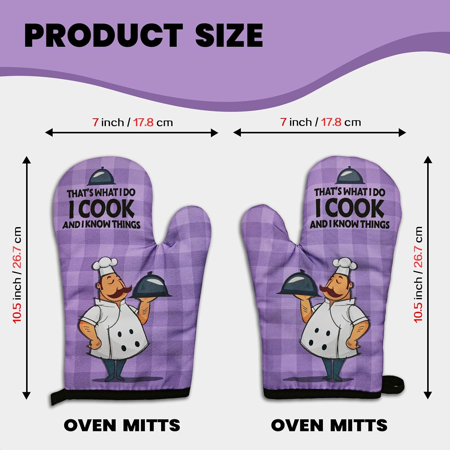 2 Pcs Funny Chef Oven Mitts Gifts - That's What I Do I Cook and I Know Things - Heat Resistant Oven Mitts with Silicone Non-Slip Texture, Hanging Loop - Kitchen Gifts for Men, Chef, Friend