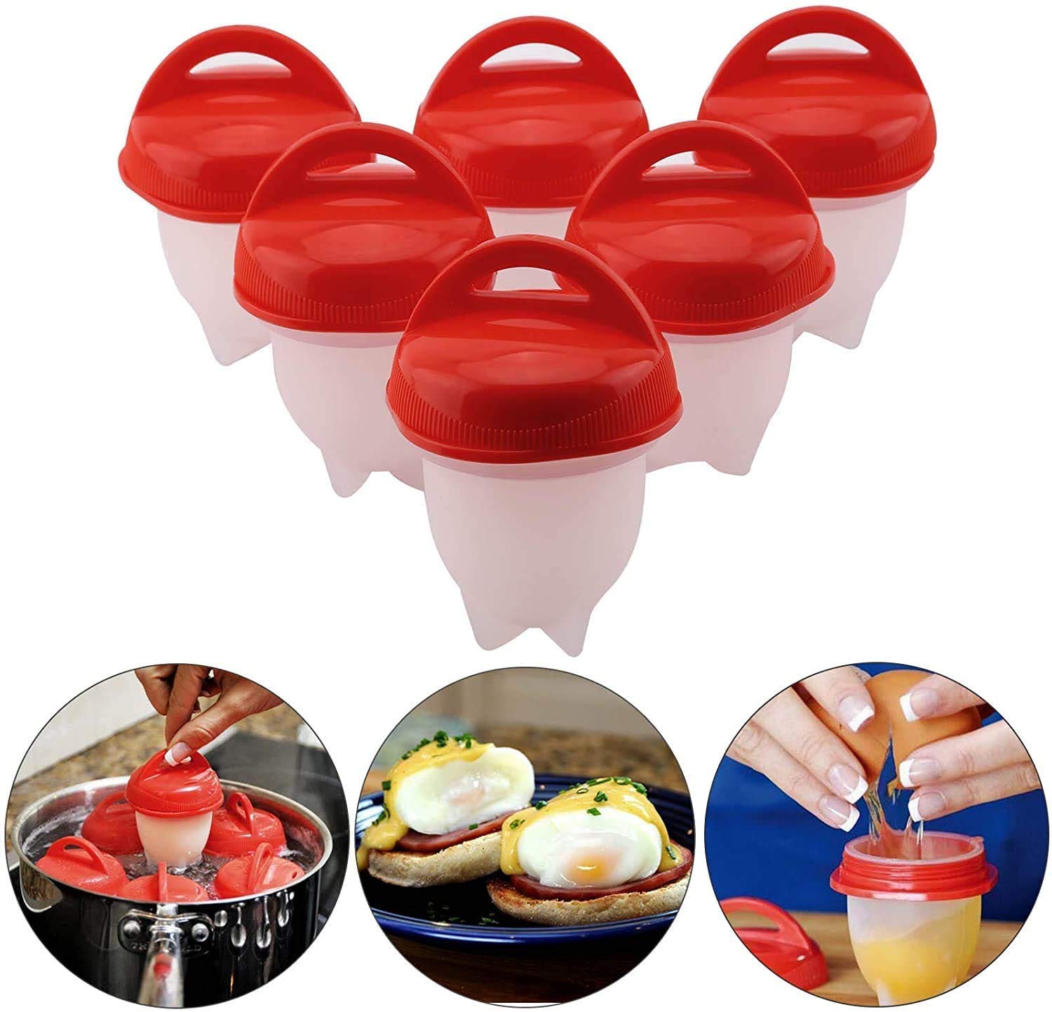 DELFINOSilicone Egg Cooker, Pack of 6 Boiled Egg Maker, Hard and Soft Make, No Shell, Non Stick Silicone, BPA Free, Egg Boiler, Egg Cups, Egg Poachers, Egg Cooker