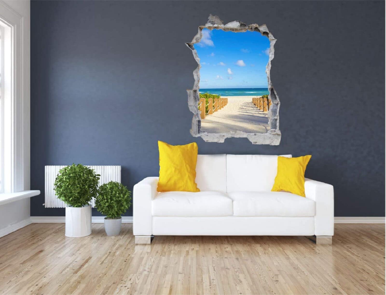 Pegatinas Vista de Efecto 3D Efectos Hebra de la Agrietada Pared Decorativos Calcomanías de Pared de Vinilo Extraíble para Sala de Estar, Dormitorio 75X113cm