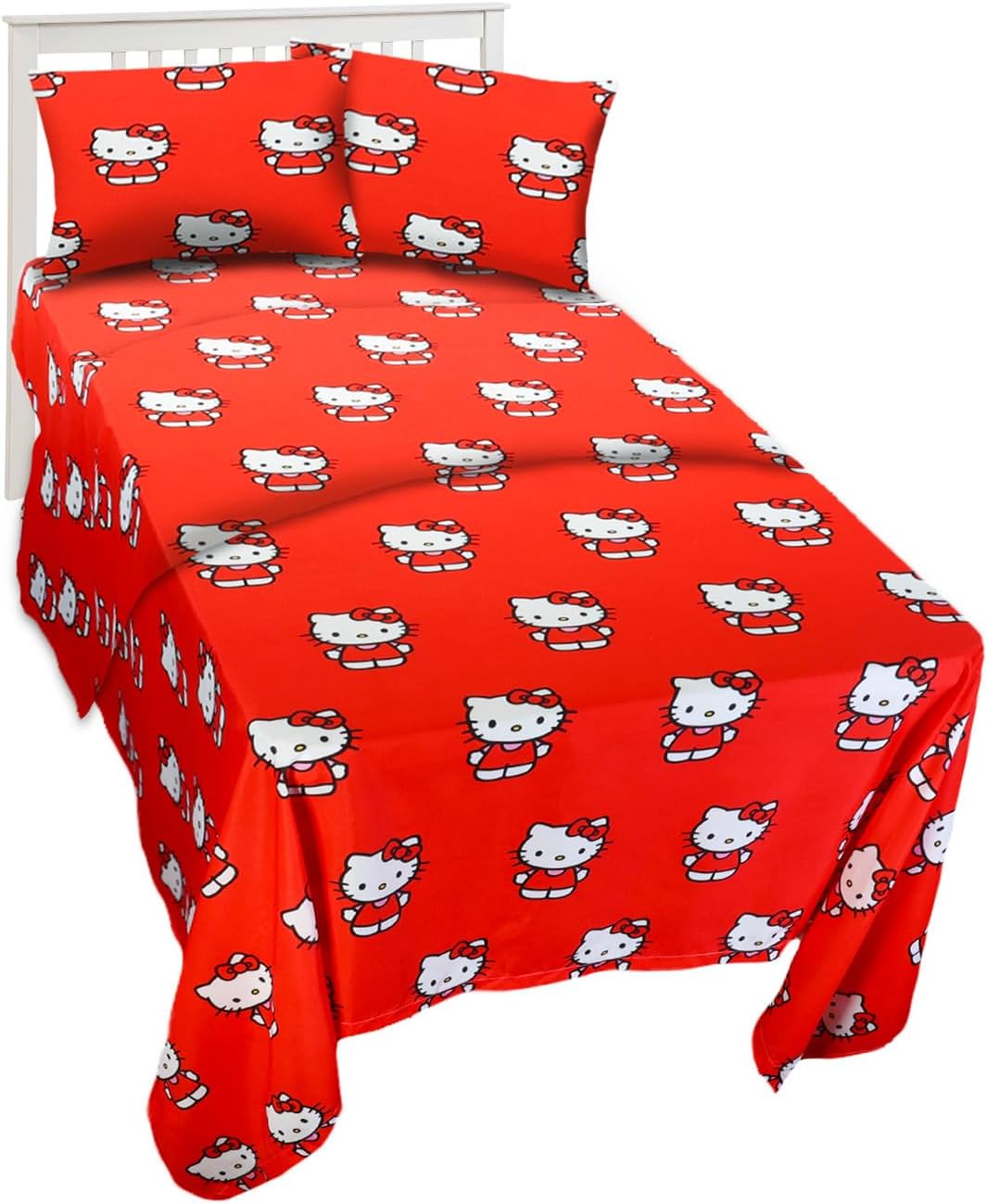 Hello Kitty Bedding Set Toddler Bed - Bundle with Hello Kitty Bed Sheets with Flat Sheet, Fitted Sheet, and Pillowcase for Twin Bed Plus Tattoos, More | Hello Kitty Sheets Twin