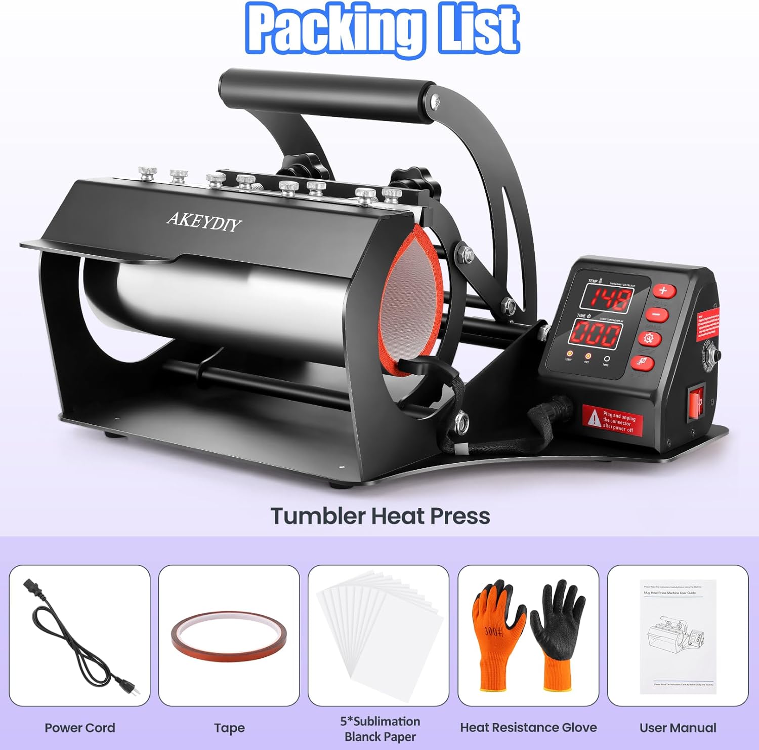 Tumbler Heat Press 10-30 OZ, Cup Mug Press Machine, Sublimation Heat Transfer Straight Skinny Tumbler 30 OZ 20 OZ 16 OZ 15 OZ 11 OZ, DIY Tumbler Press with Heat Tape - Image 7