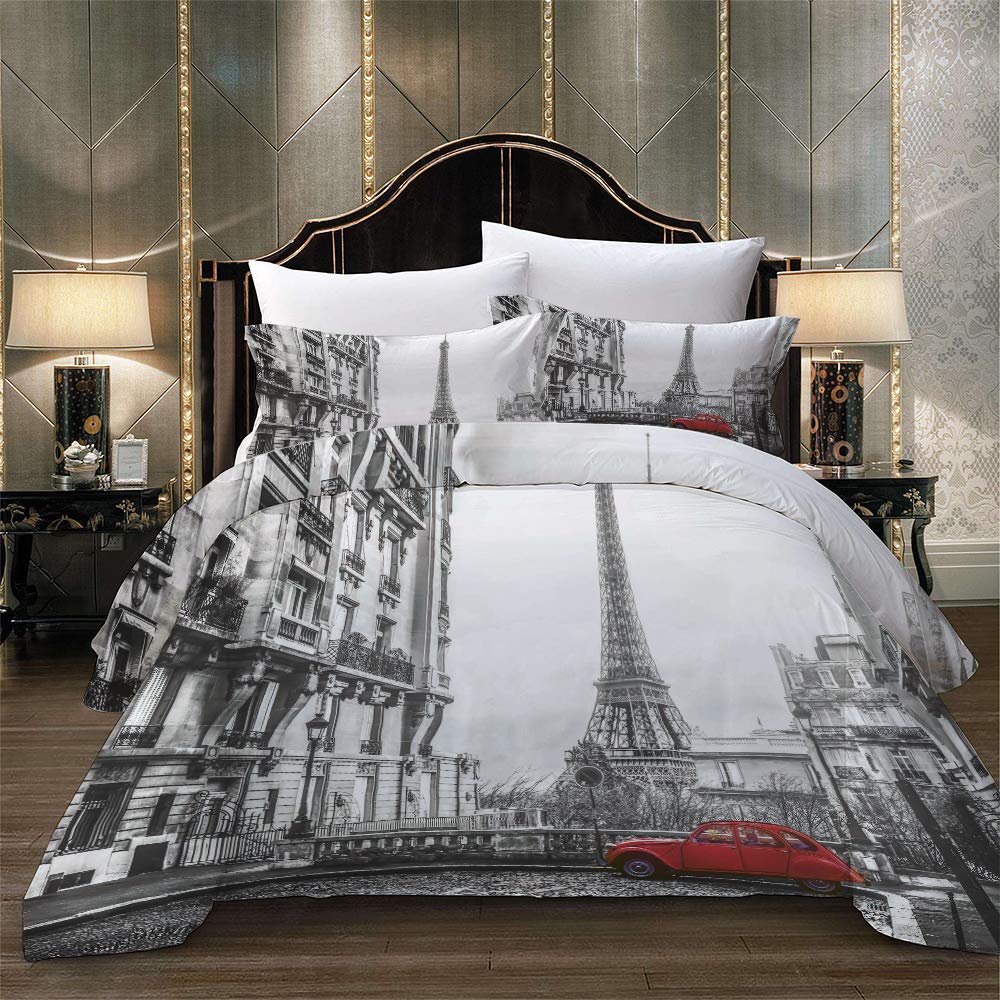 Funda Nórdica Juego De Cama Suave Transpirable Poliéster-Algodón Ciudad Famosa 1 Funda Nórdica + 2 Fundas De Almohada 48X74cm (Paris,(220x 240cm)-Cama de 150/160)
