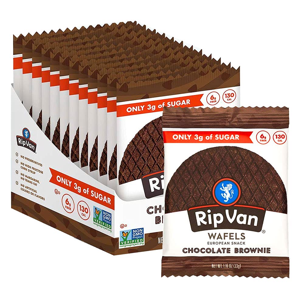 Rip Van Wafels Chocolate Brownie Stroopwafels - Healthy Snacks - Non GMO Snack - Keto Friendly - Office Snacks - Low Sugar (3g) - Low Calorie Snack - 1.16 Ounce (Pack of 12) - 1.16 Ounce (Pack of 12)