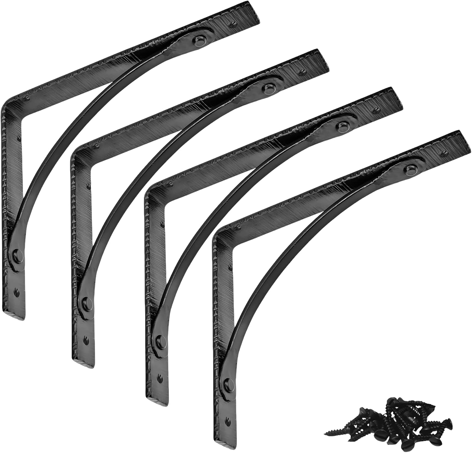 4 Pack 12"x10" Small Black Metal Wall Shelf Brackets - Heavy Duty Floating Shelf Hardware - Handmade Decorative Wood Angle Brackets for Walls - Rustic Cast Iron Shelf Supports - The Farmhouse Series