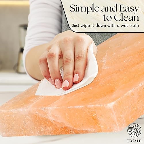 Miniatura 7 de UMAID Plato de cocina de bloque de sal de roca natural del Himalaya de 12 x 8 x 15 pulgadas para cocinar asar cortar y servir sal de grado