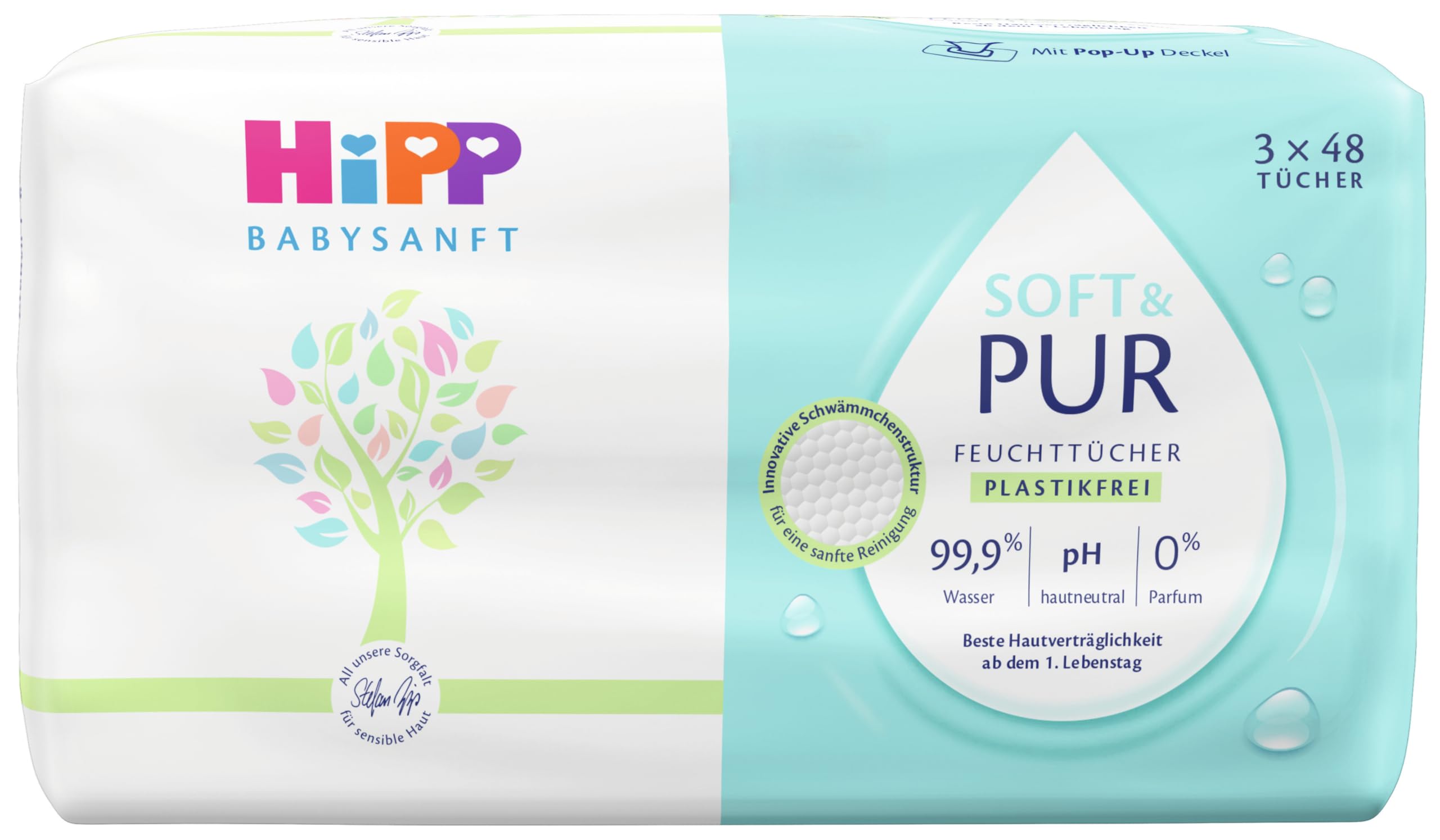 HiPP Babysanft Chusteczki nawilżane Soft i Pur, 864 sztuki (18 opakowań po 48), z 99,9% wody, ze 100% włókien na bazie roślin, dla wyjątkowo delikatnego czyszczenia