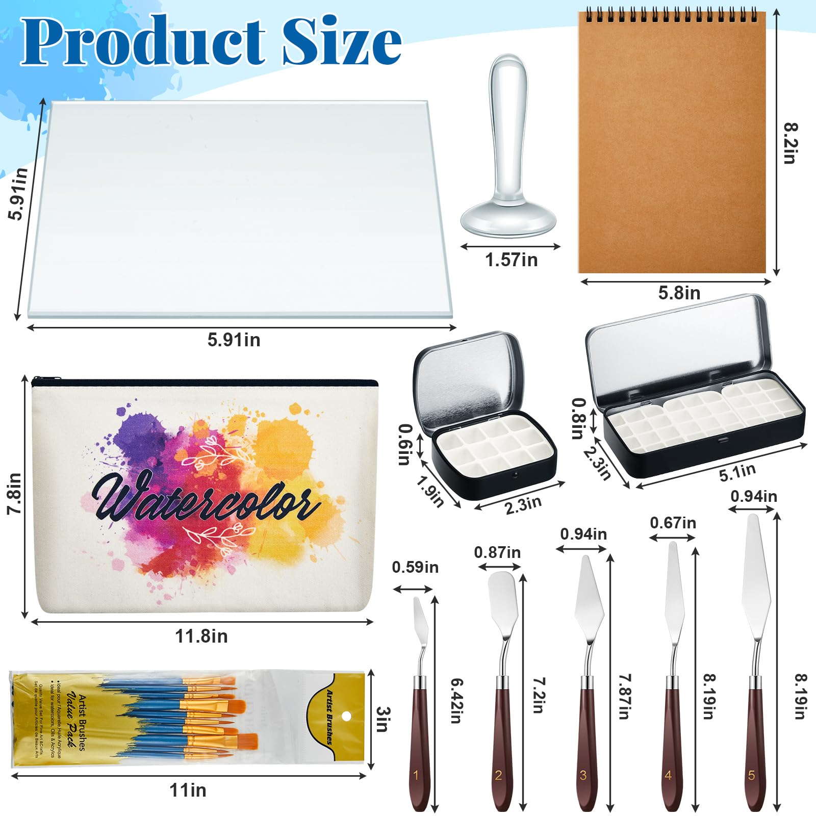 Domensi Watercolor Paint Muller Set with Professional Glass Muller Watercolor Slab Painting Knives Painting Brushes Palette Tin Cases for DIY Oil Acrylic Paint - Image 3