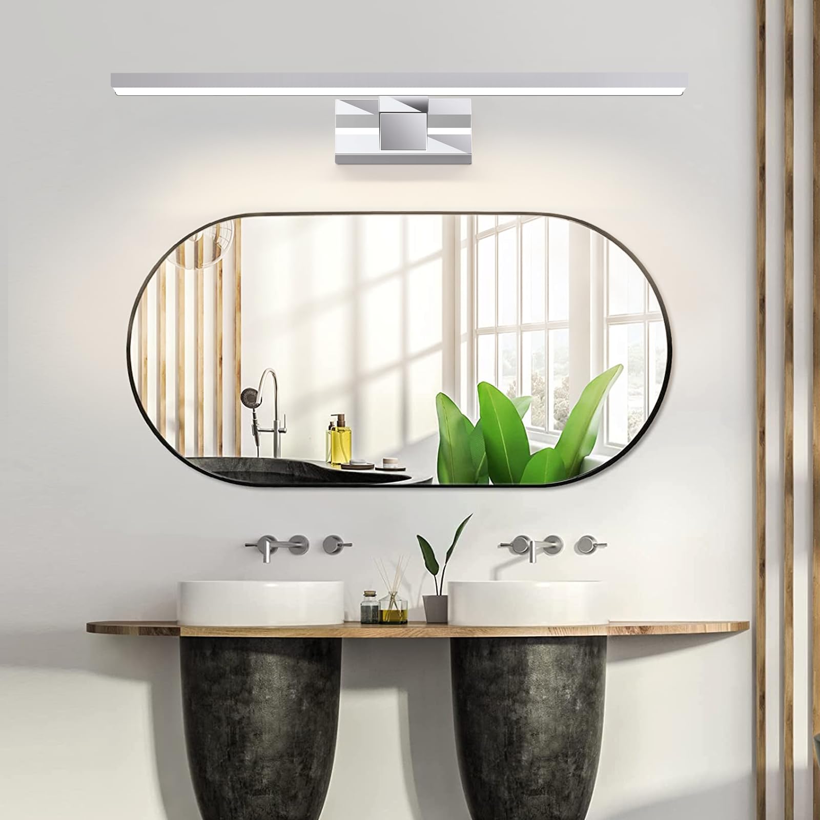 Homefire LED specchio luce bagno lampada specchio 12W bagno luce parete | 60CM impermeabile IP44 cromo moderno neutrobianco 4000K lampada da parete per seminterrato cucina
