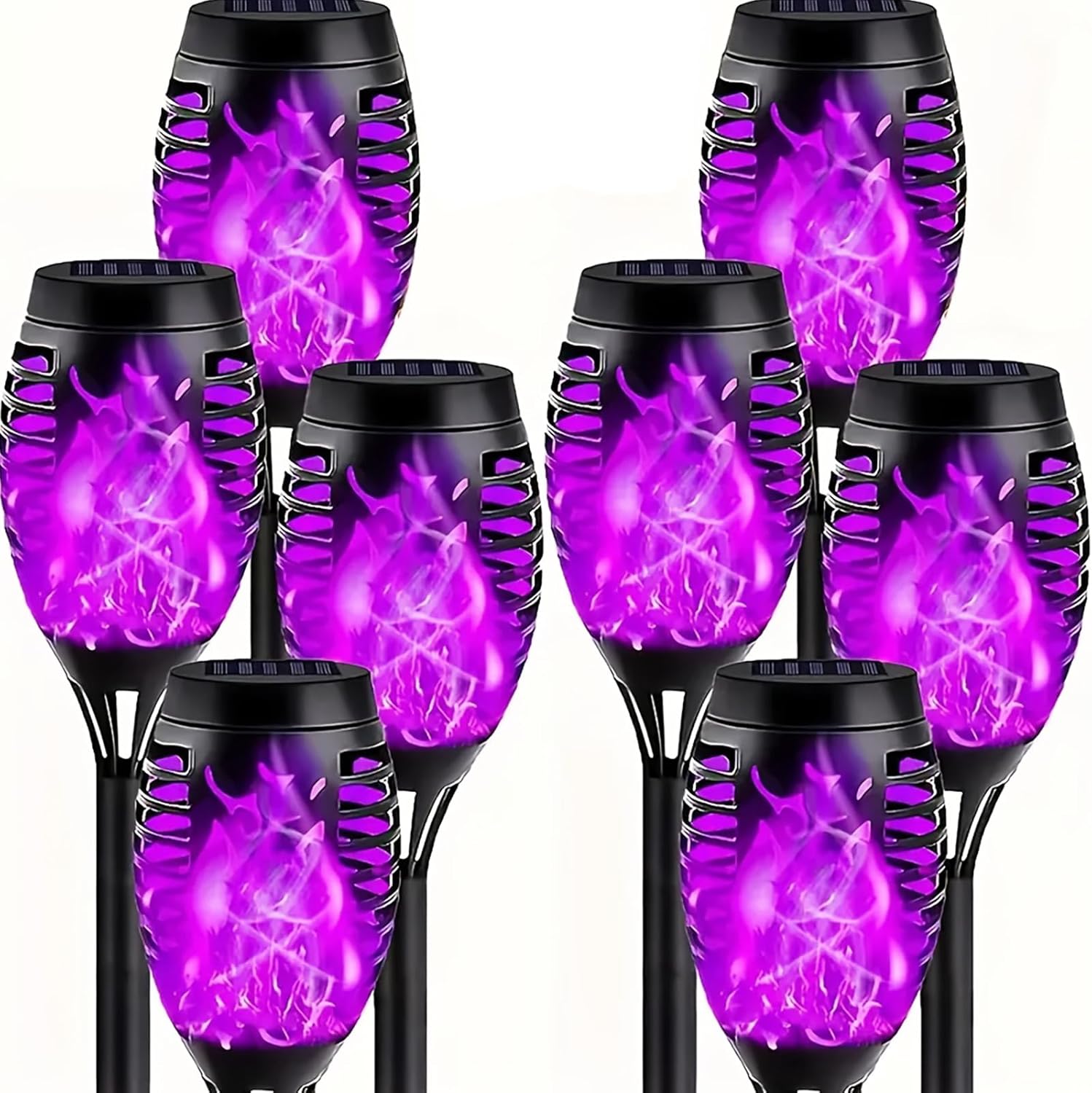 Solar Torch Lights, 8 Pack Flickering Flame, Waterproof Outdoor Garden Pathway Decorations, 2.9x20.5 Inch (8, Purple)