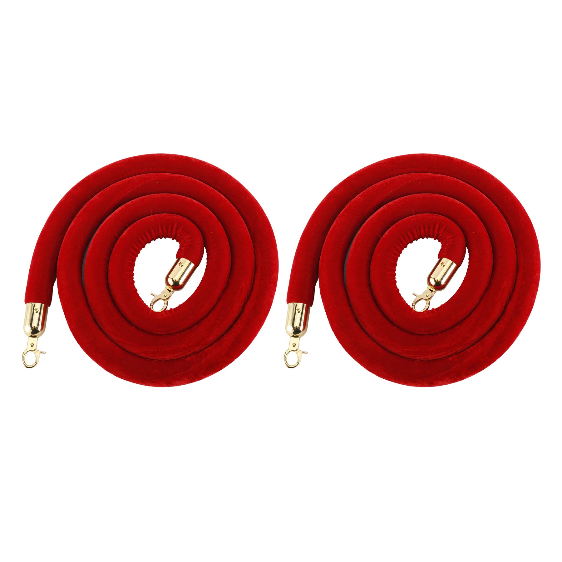 AuInn Pack of 2 Velvet Stanchion Ropes, 4.9 Feet Stanchion Queue Barrier Rope Velvet Rope, Crowd Control Rope Barrier, with Mirror Polished Hooks (Red)