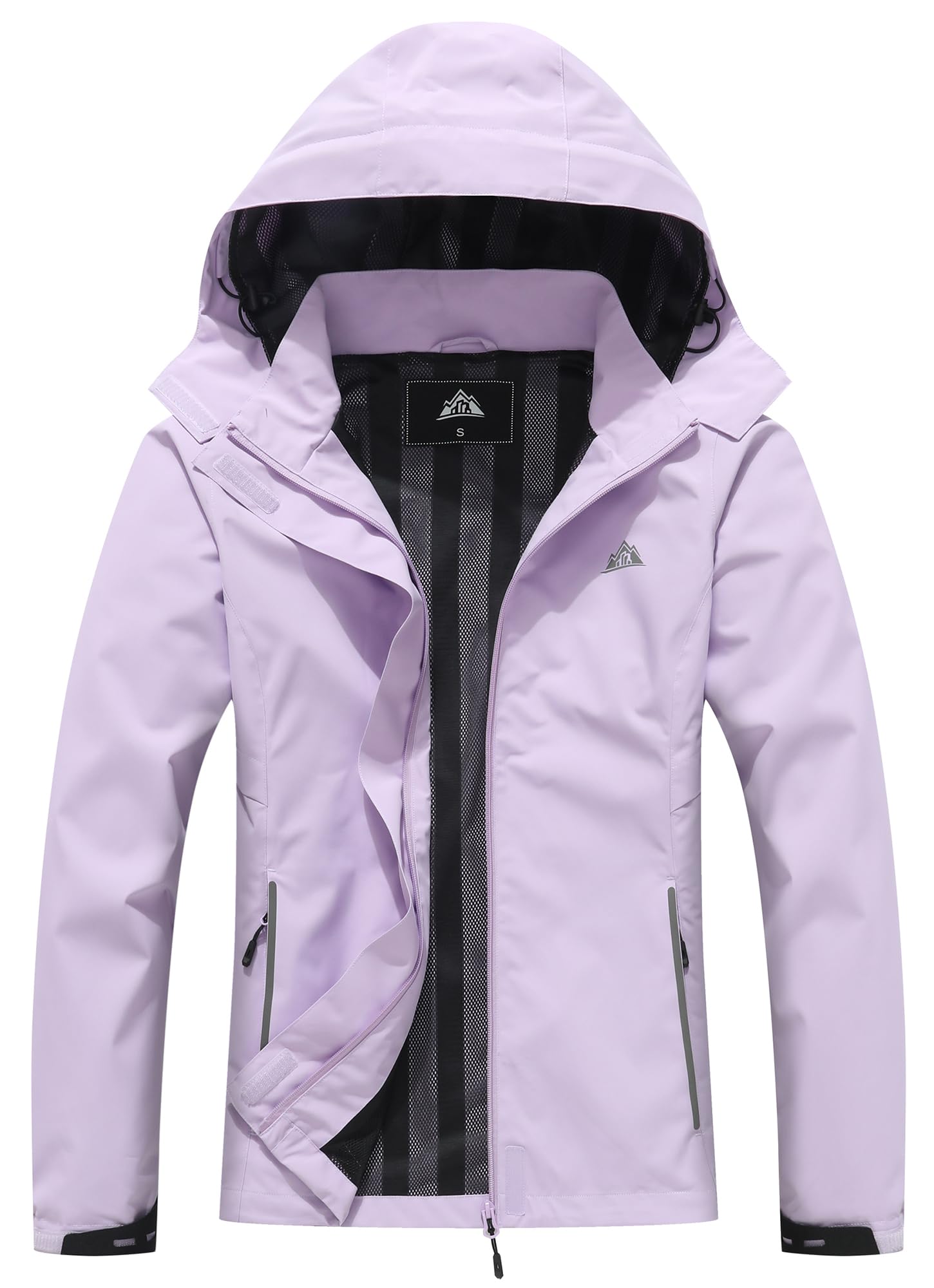 MOERDENG Women's Rain Jacket Hooded Hiking Jacket Softshell Windbreaker