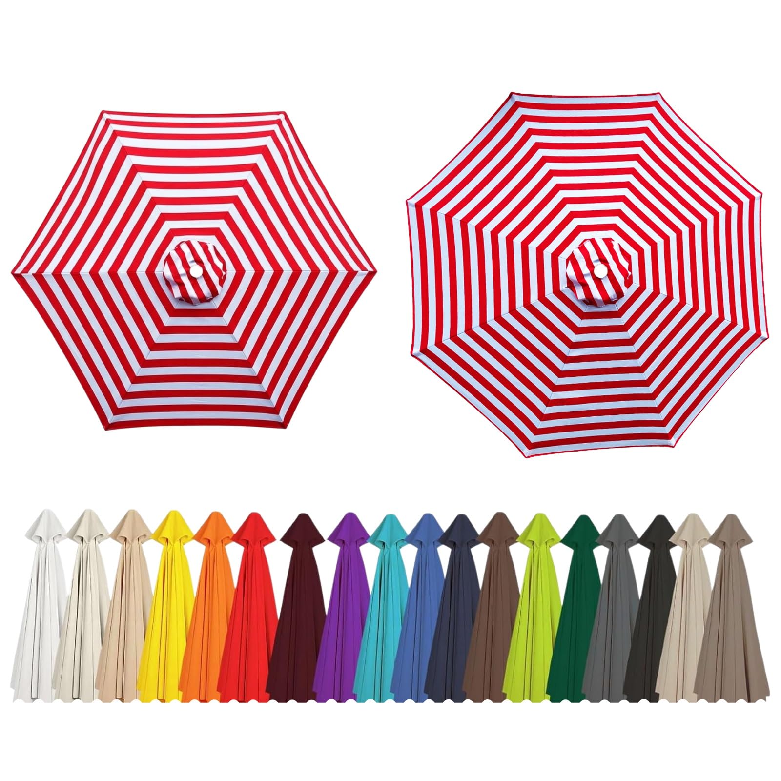 2m 2.5m 2.7m 3.0m 4.0m Replacement Parasol Canopy 6/8 Arms, UV30+ Waterproof Garden Umbrella Parasol Cover, Large Canopy Sun Beach Umbrellas for Garden Patio Pool(Red-White,6-RIBS-6.6FT/2.0m)