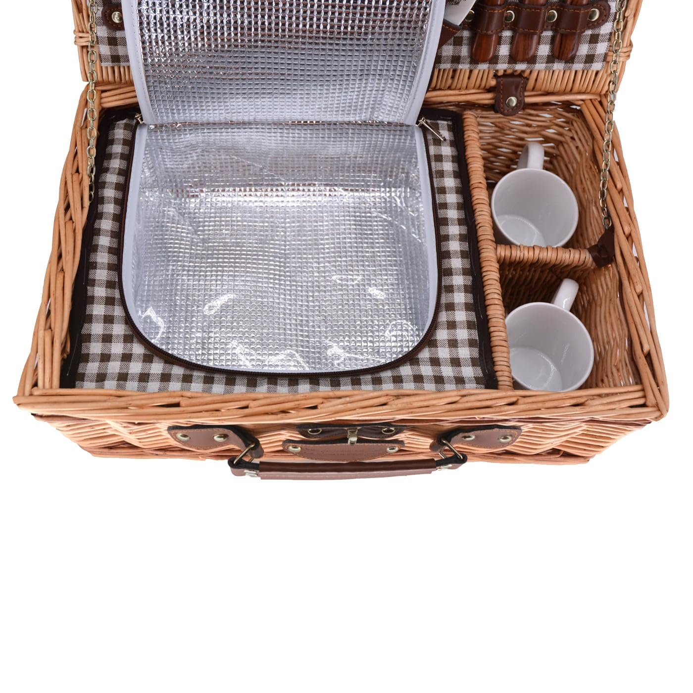 Les Jardins de la Comtesse - Cesto Picnic Mont-Blanc - 2 Persone - Marrone - Completo di scomparto isotermico - Stoviglie incluse - Tazze in ceramica - 43 x 29 x 16 cm