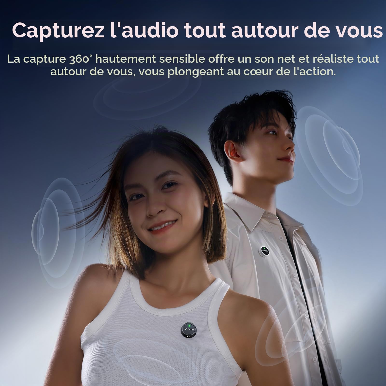 ULANZI A21 Microphone Cravate Magnétique sans Fil pour iPhone 17-15 Android, 100m Portée et 360° Capture, Réduction du Bruit AI, USB-C/Audio Hi-FI/Autonomie 30h, Micro Lavalier pour Vlogging/Youtuber