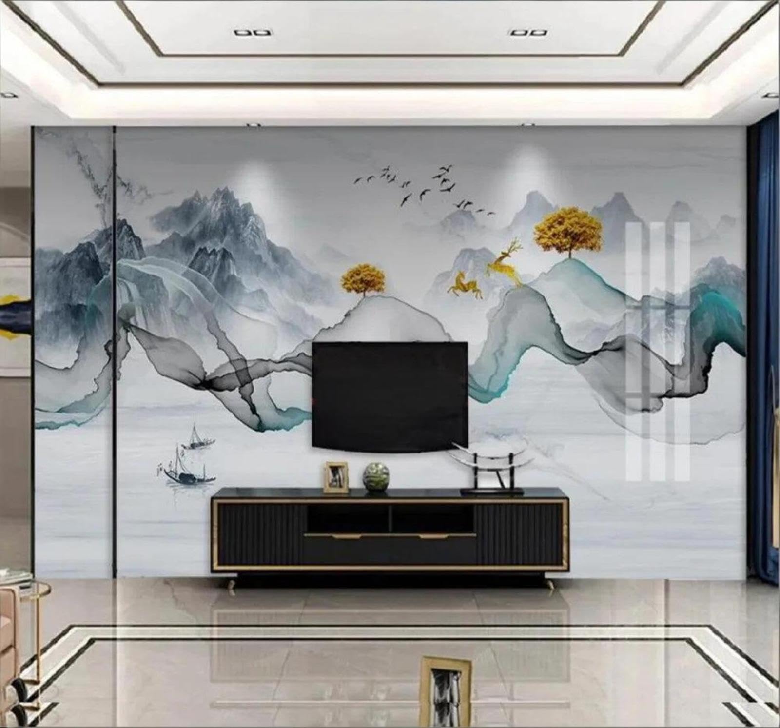 Xlming 200Cm×140Cm(B×H) Hand Drawn Abstract Lines Landscape Scenery 3D Wallpaper Silky Texture Home Study Office Grey Dining Room Sofa Bedroom Living Room Tv Backdrop-200Cm×140Cm