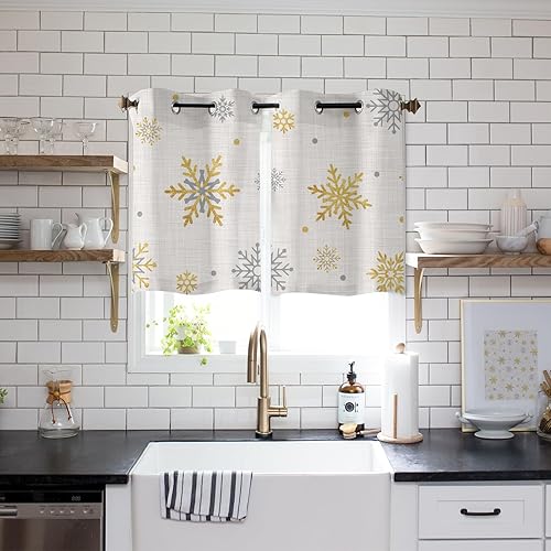 Juego de 2 paneles de cortinas de ventana con ojales superiores, Navidad, invierno, nieve, privacidad, luz solar a través de la ventana, decoración