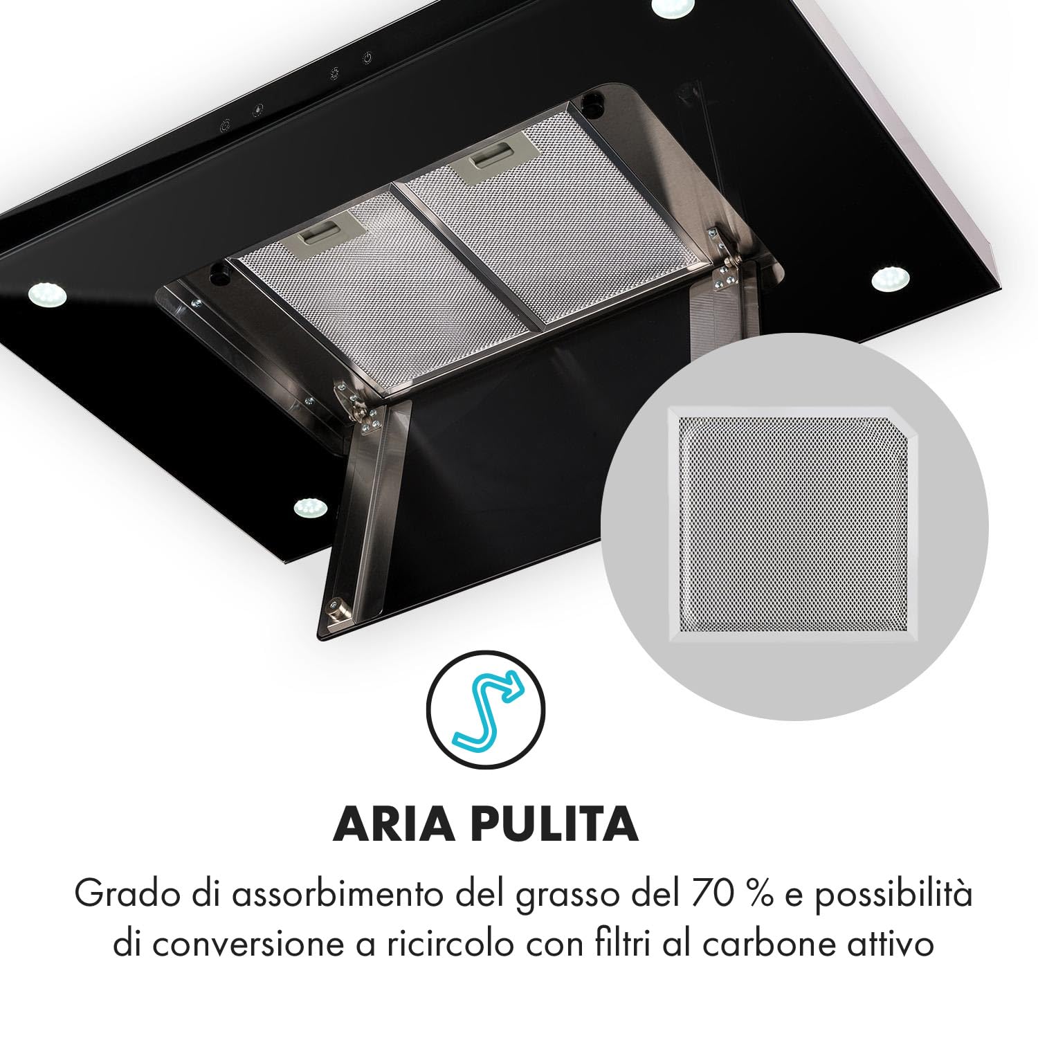 Klarstein Valeria Cappa Isola - 230W, max 650 m³/h, 3 livelli di potenza, illuminazione LED, pannello touch, vetro, acciaio inox, efficiente, PureAmbience Concept, argento