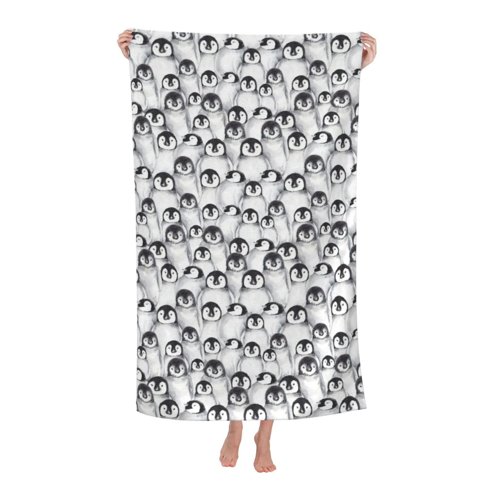 Oazcvbnn Women's White Cute Penguins Sketch Print Adult Beach Towel Summer Travel Pool Vacation Swimming Fitness Outdoor Adventures