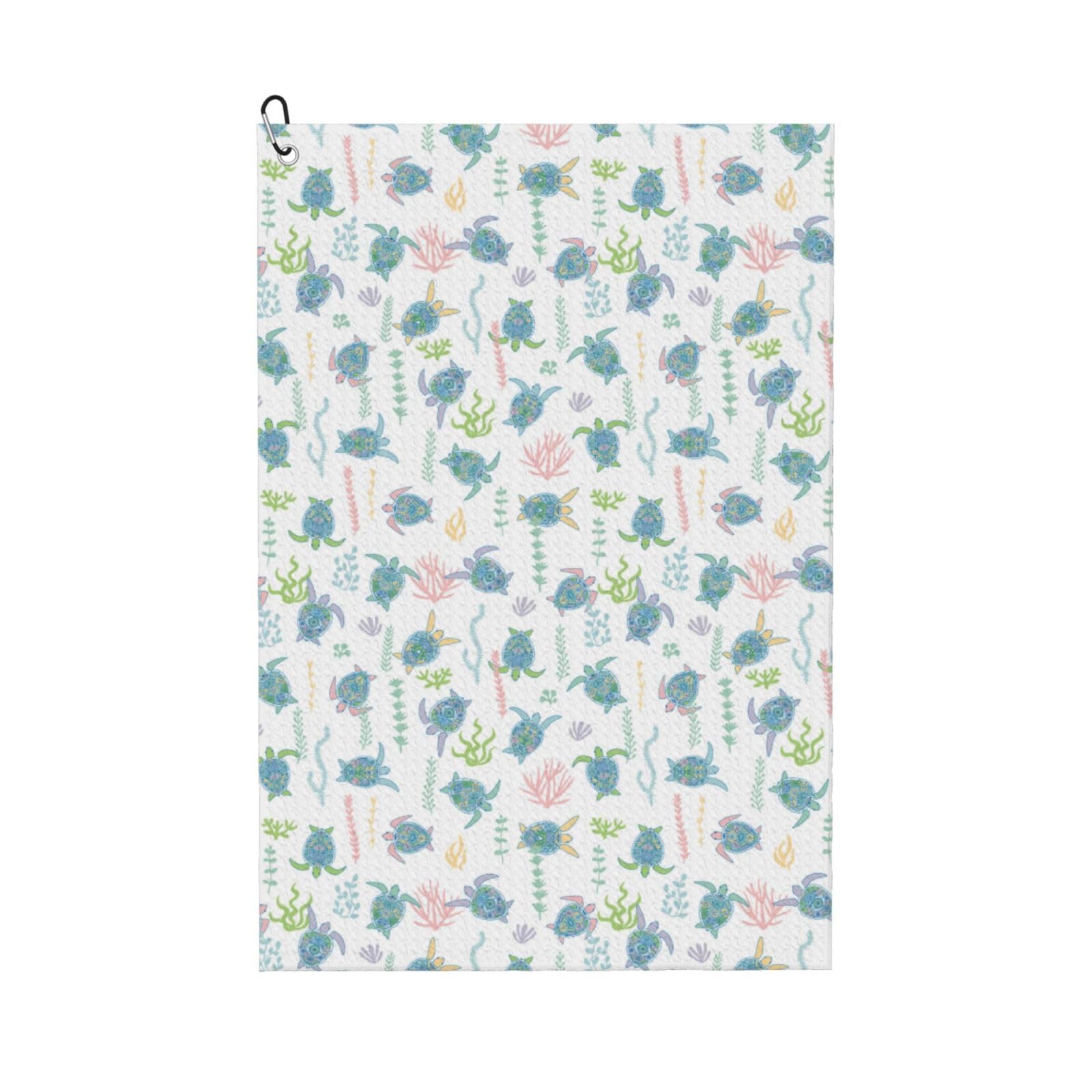 AOOEDM Sea Turtle Print Golf Towel with Carabiner Clip Absorbent Microfiber Golf Towel for Cleaning Golf Ball Club Putter Iron for Golf Bag Trolly Belt Loop 16" X 24"