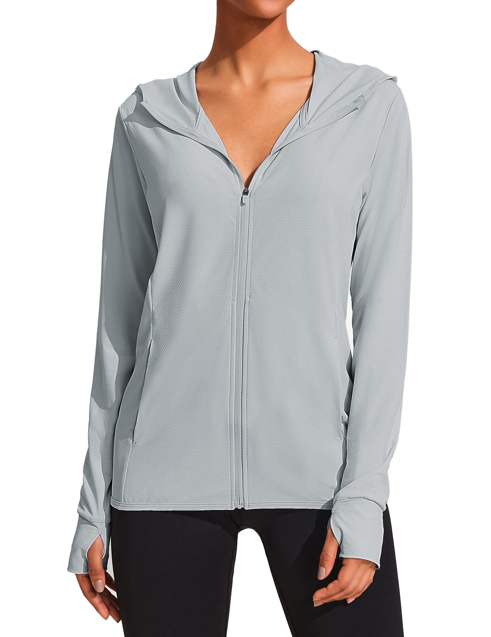 COOrun Women's UPF 50+ Sun Protection Hoodie Jackets Full Zip Long Sleeve Active Shirts Outdoor Hiking Running